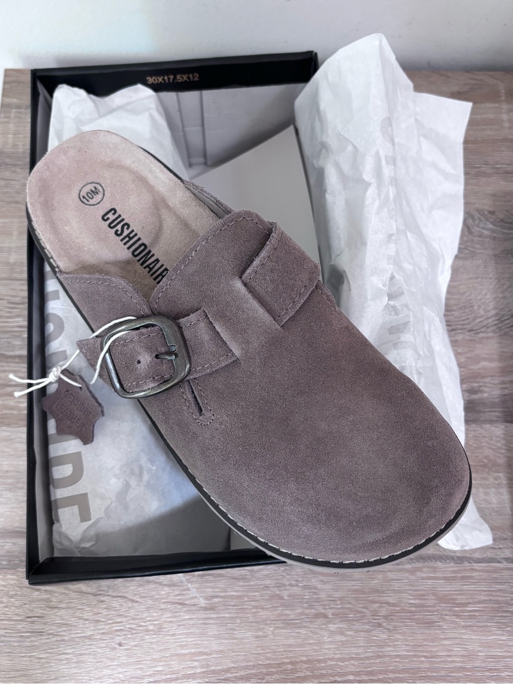 NIB Cushionaire Women's Taupe Suede Buckle Clog size 10 - Picture 2 of 3